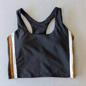 Sage Collective Black Colorblock Side Stripe Racerback Sports Bra Crop Top Sz L